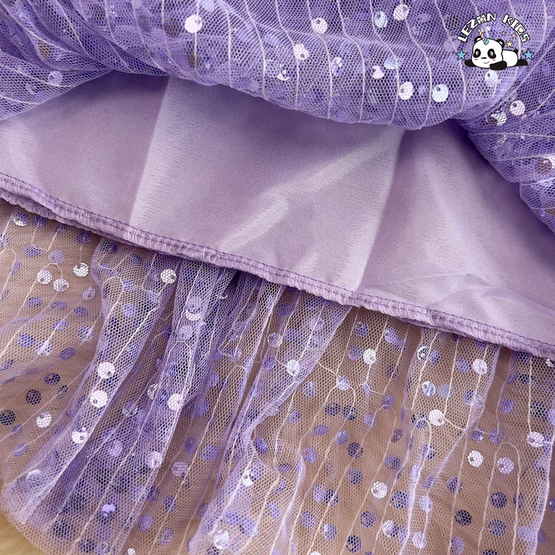 LEZONKIDS - Vestido de Festa Curto com Saia de Fada e Lantejoulas para Meninas de 2 a 14 anos com Decote em forma de Linha